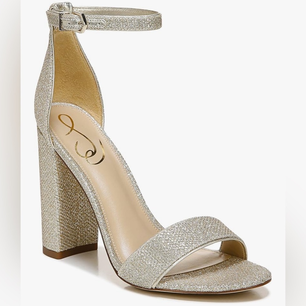 Sam Edelman YARO Champagne Sparkling 4" Block Heel Glam Sandal, Size 7